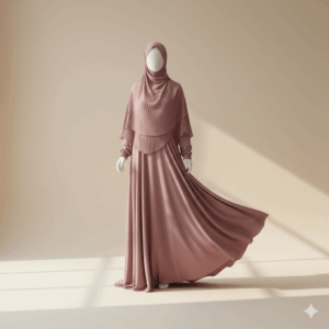set gamis dan hijab syar'i biege
