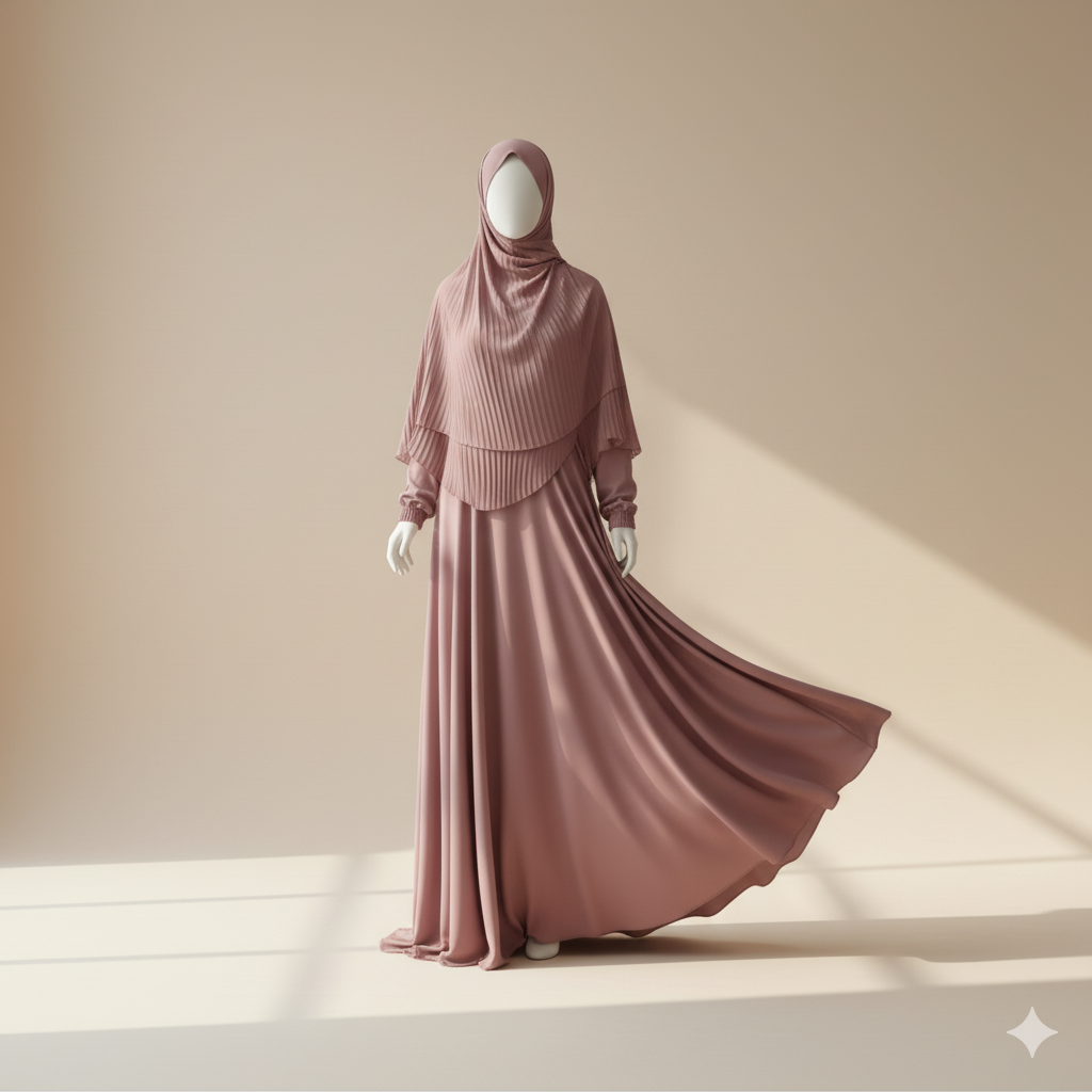 set gamis dan hijab syar'i biege